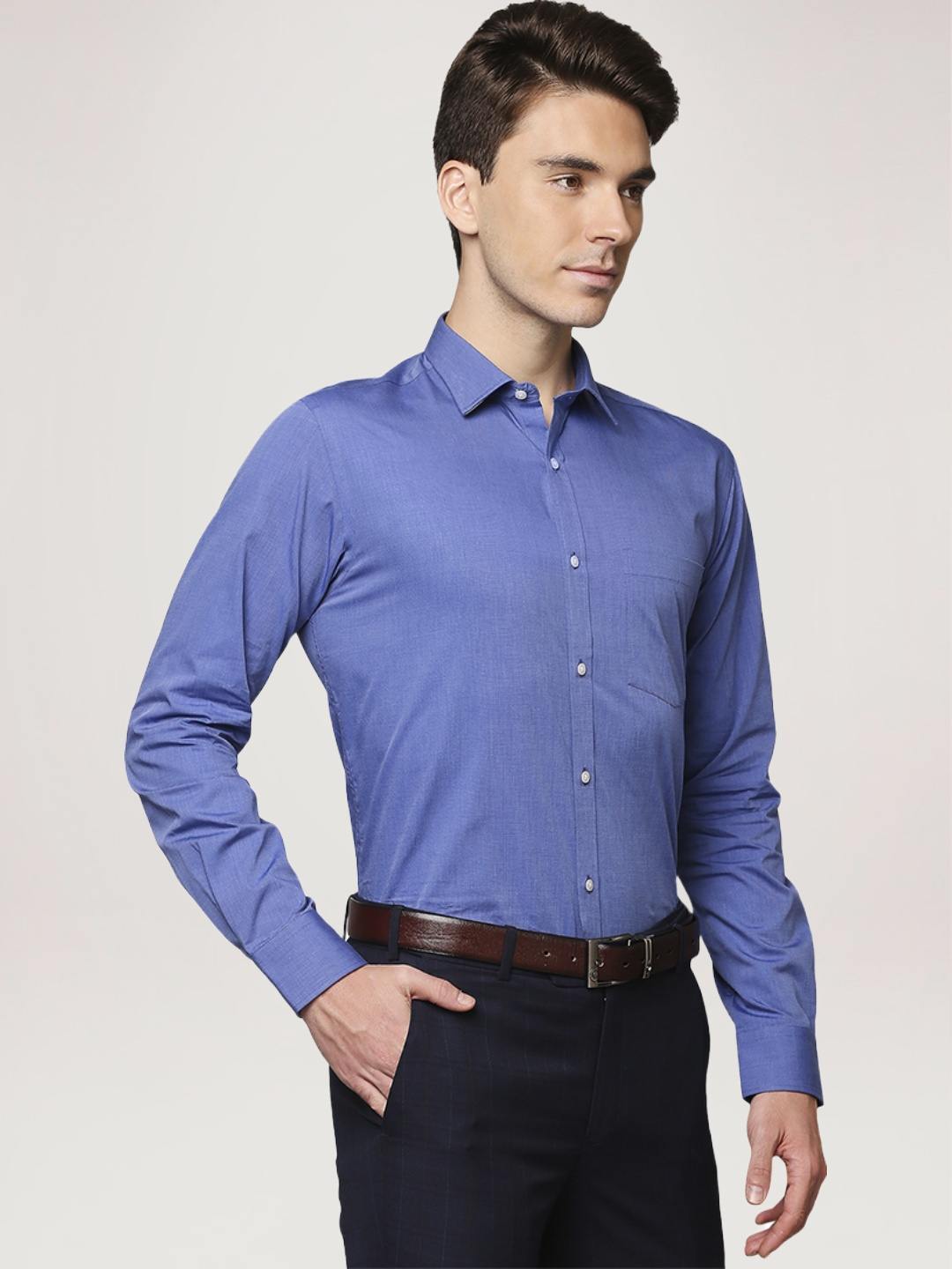Park Avenue Men Blue Solid Slim Fit Work Shirt