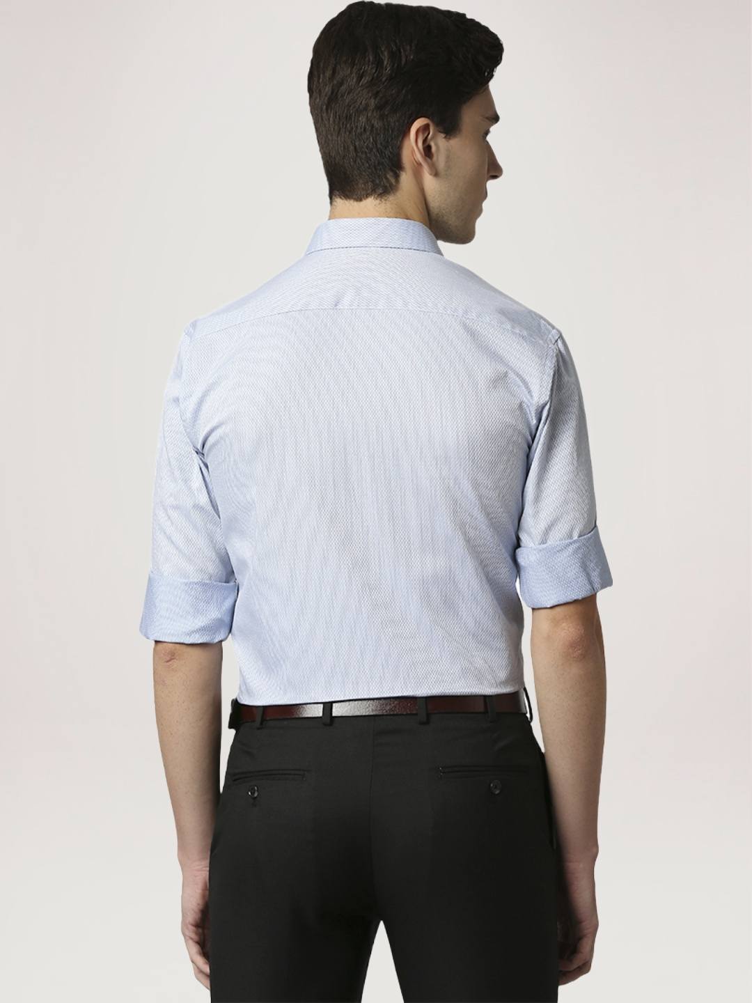 Park Avenue Men Medium Blue Solid Slim Fit Work Shirt