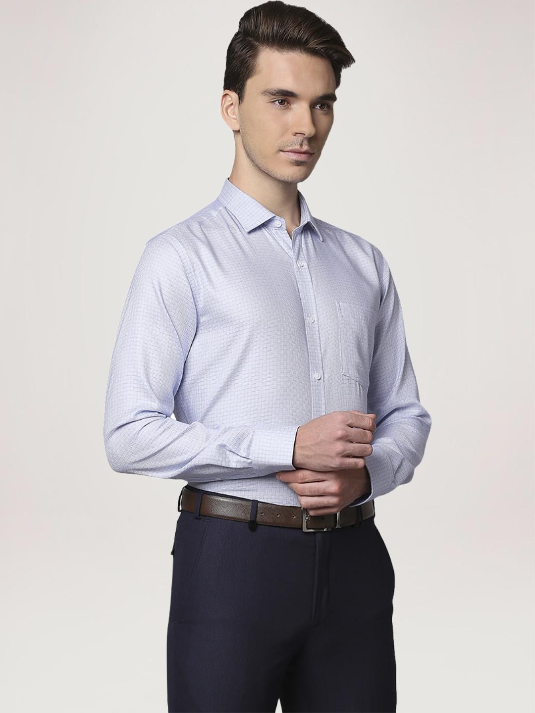 Park Avenue Men Medium Blue Checks Slim Fit Party Shirt