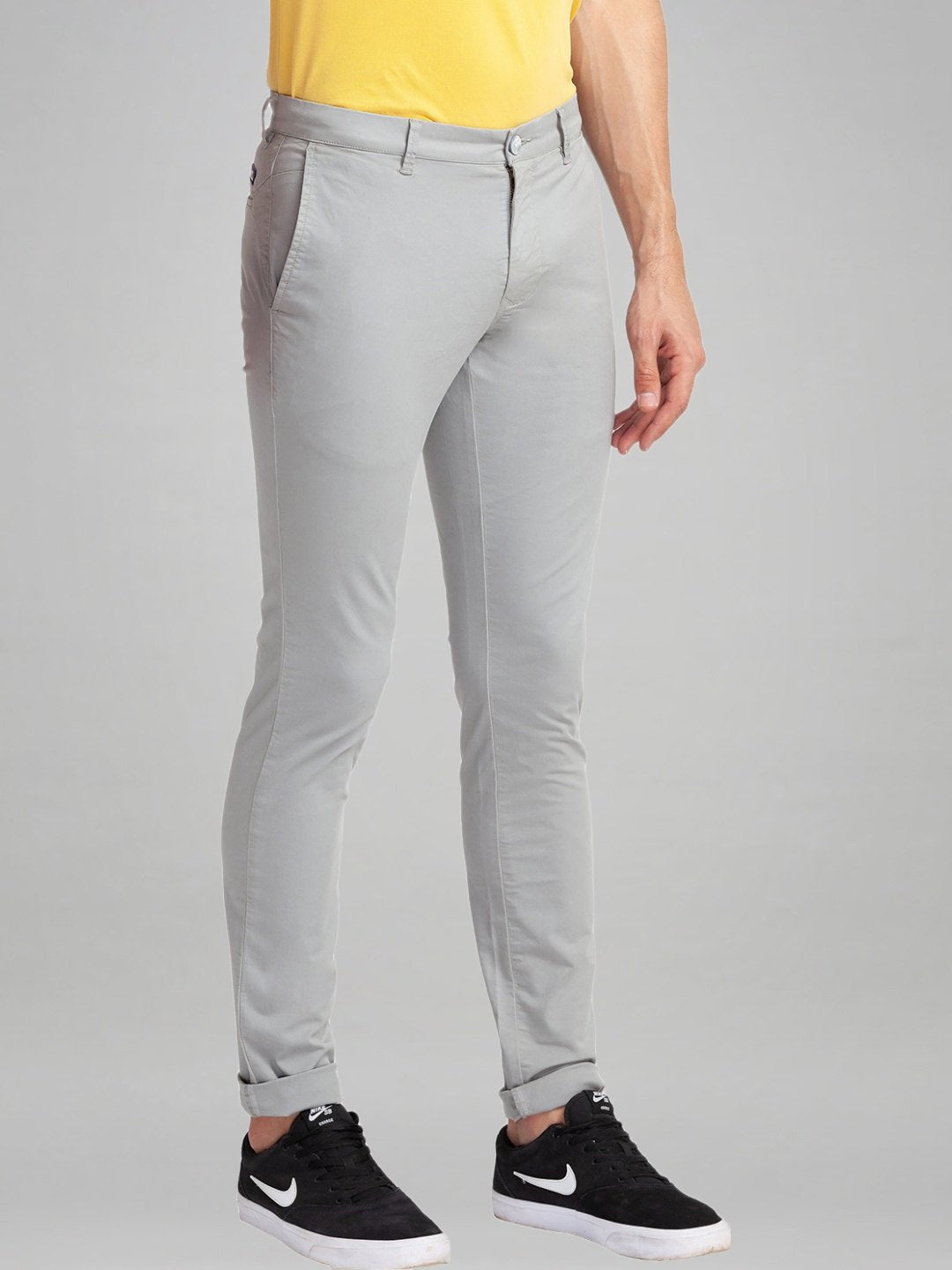 Parx Men Medium Grey Solid Super Slim Fit Work Trouser