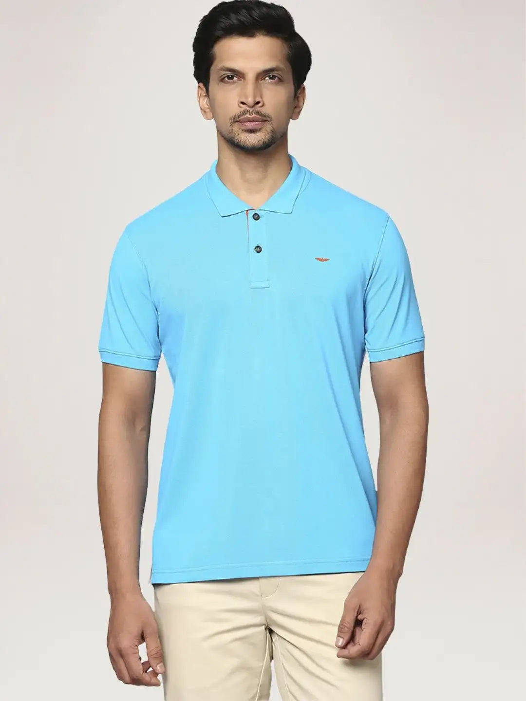 Park Avenue Men Medium Blue Solid Slim Fit Casual Polo