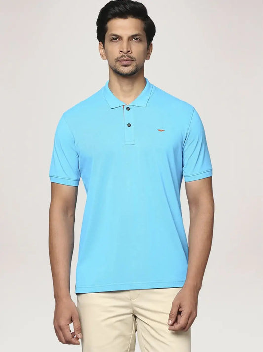 Park Avenue Men Medium Blue Solid Slim Fit Casual Polo