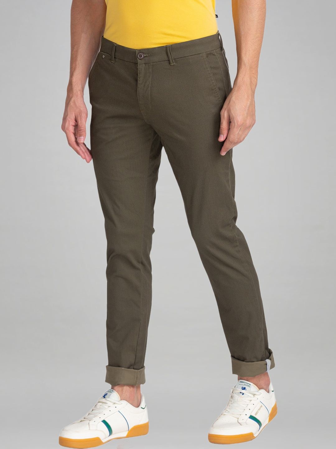Parx Men Medium Green Printed Tapered Fit Casual chinos