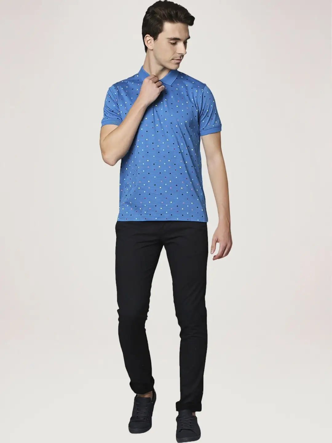 Park Avenue Men Blue Printed Slim Fit Casual Polo