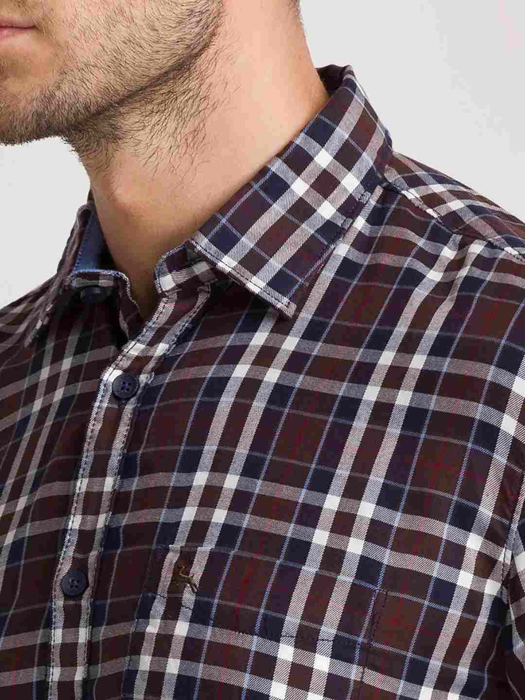 Parx Men Dark Brown Checks Slim Fit Party Shirt