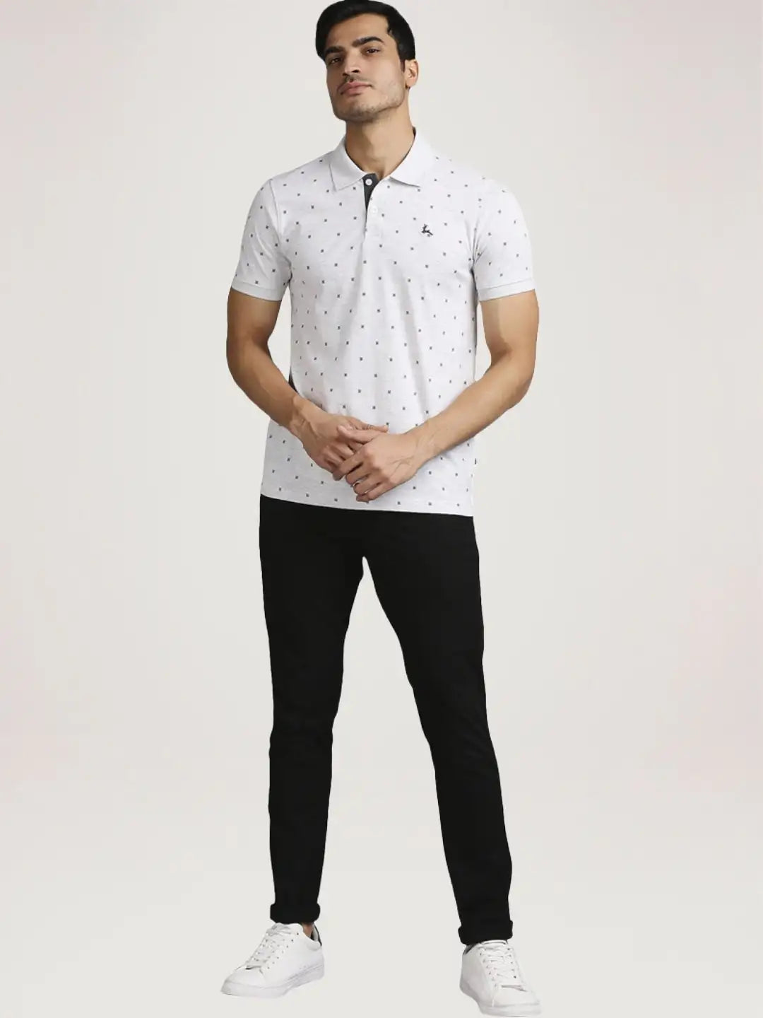 Parx Men Light Grey Printed Regular Fit Casual Polo