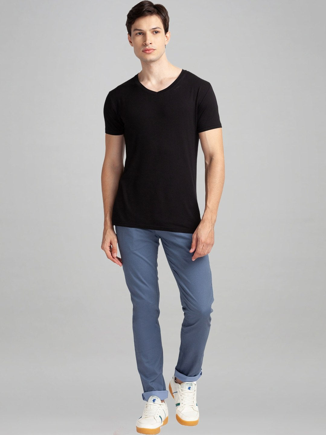 Parx Men Medium Blue Printed Tapered Fit Casual chinos