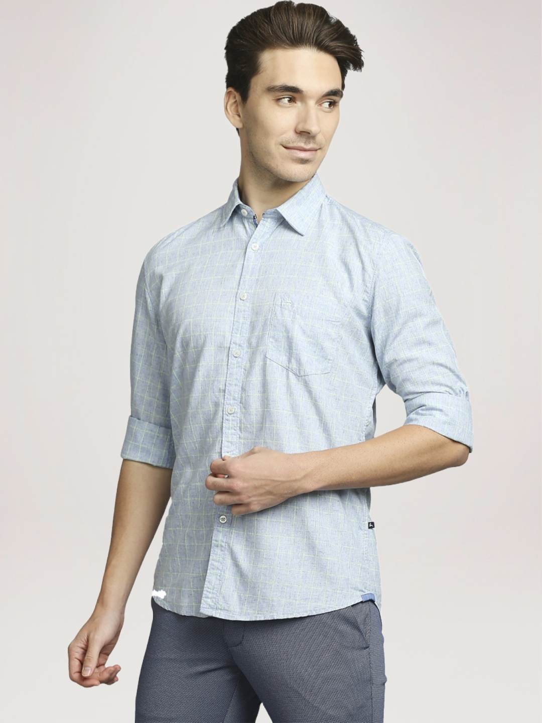 Parx Men Medium Blue Checks Slim Fit Party Shirt