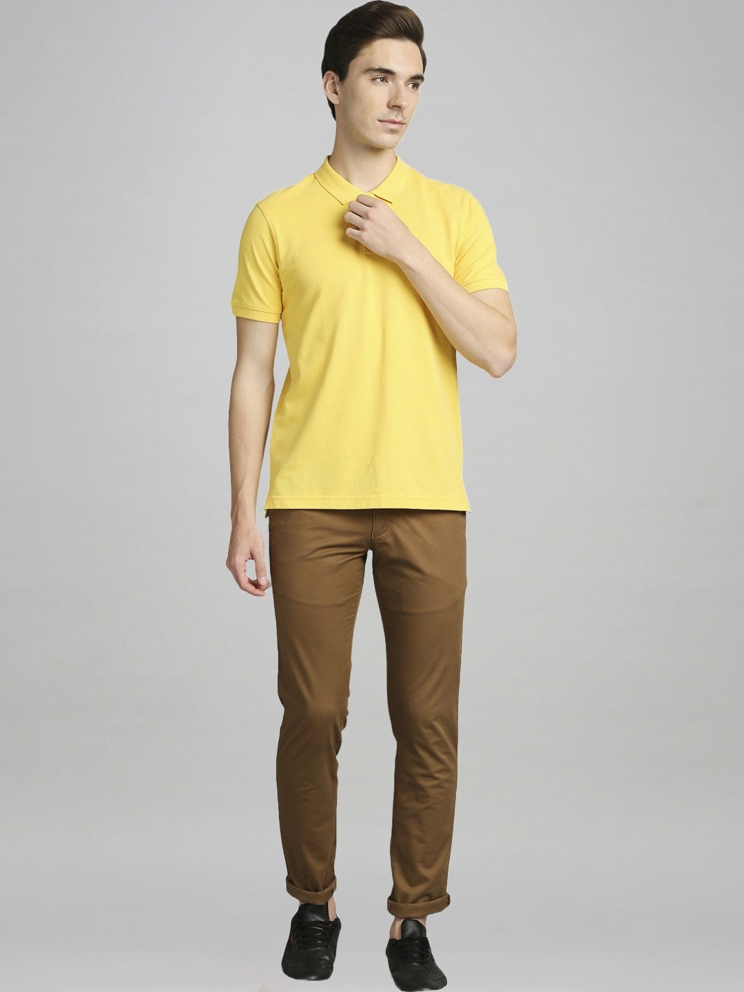Parx Men Dark Brown Solid Tapered Fit Work Trouser
