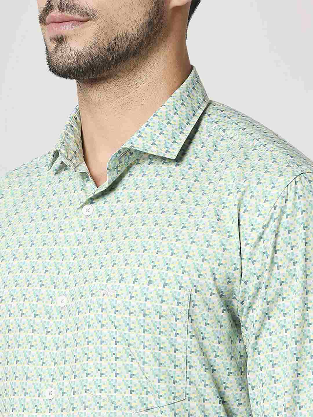 Park Avenue Men Medium Yellow Printed Slim Fit Work Shirt