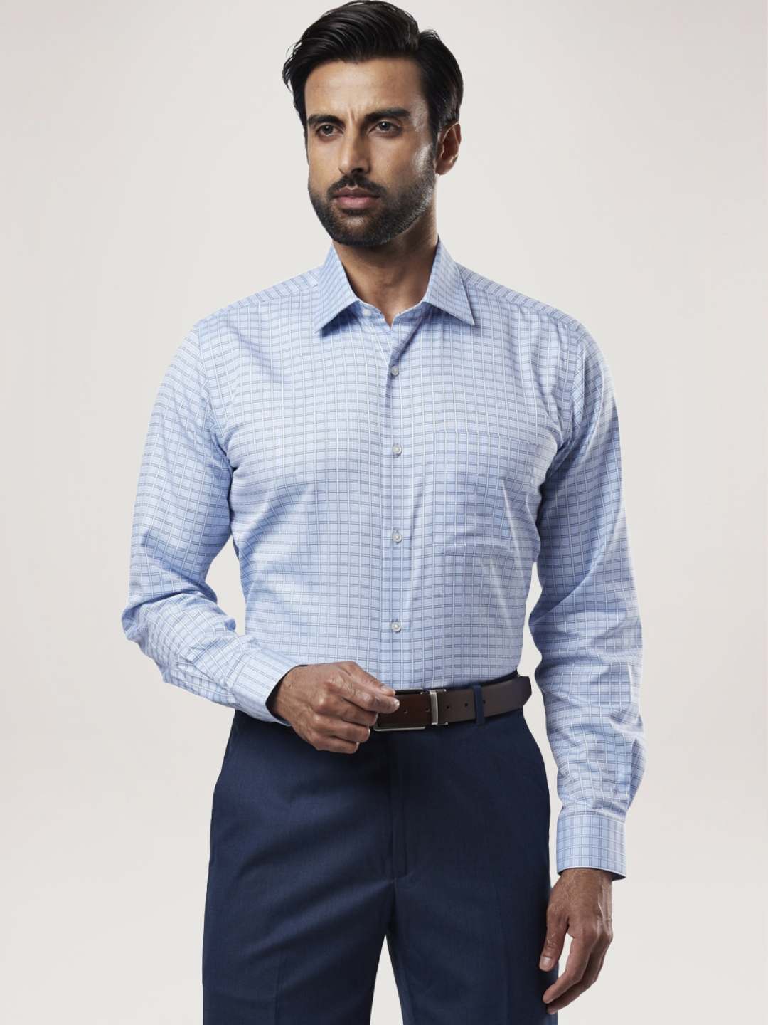 Raymond Men Medium Blue Solid Regular Fit Work Shirt