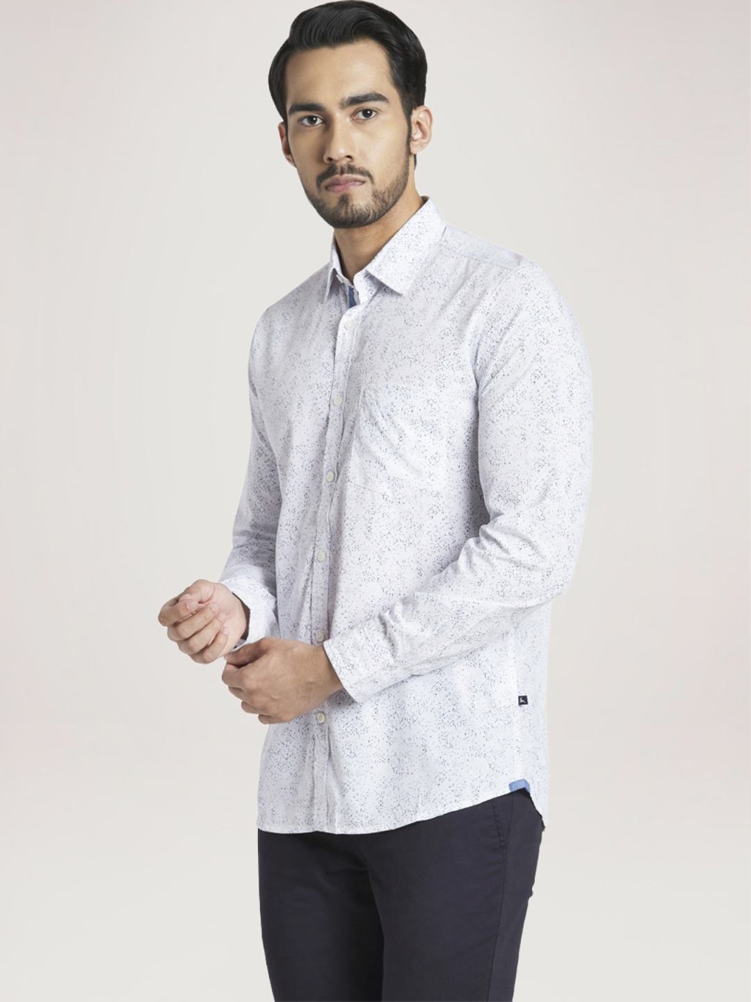 Parx Men Light Blue Printed Slim Fit Casual Shirt