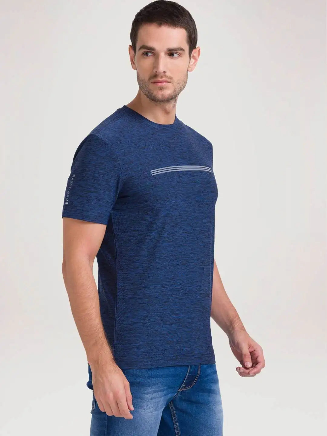 Parx Men Blue Printed Regular Fit Casual T-Shirt