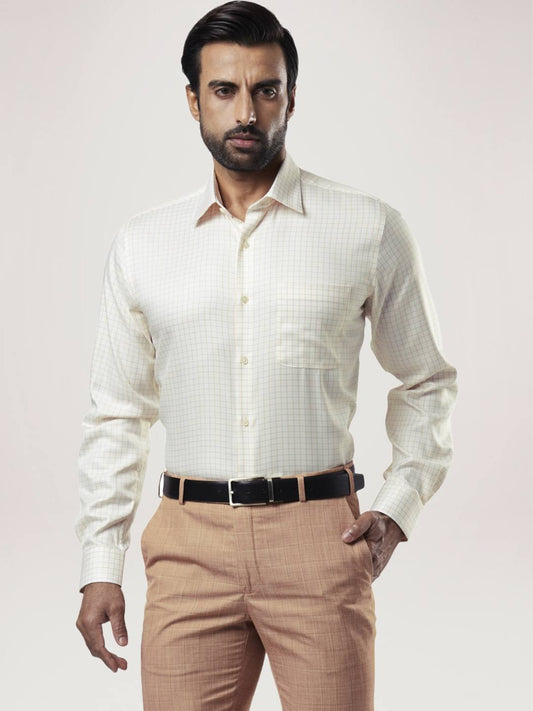 Raymond Men Light Yellow Solid Regular Fit Work Shirt