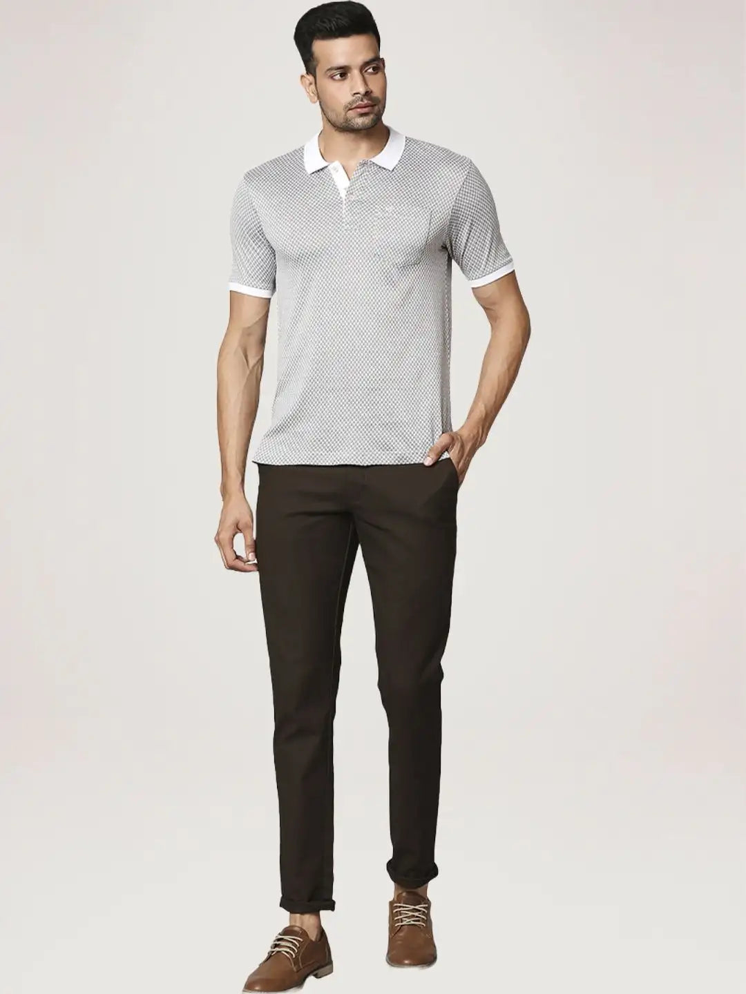 Raymond Men White Solid Regular Fit Casual T-Shirt