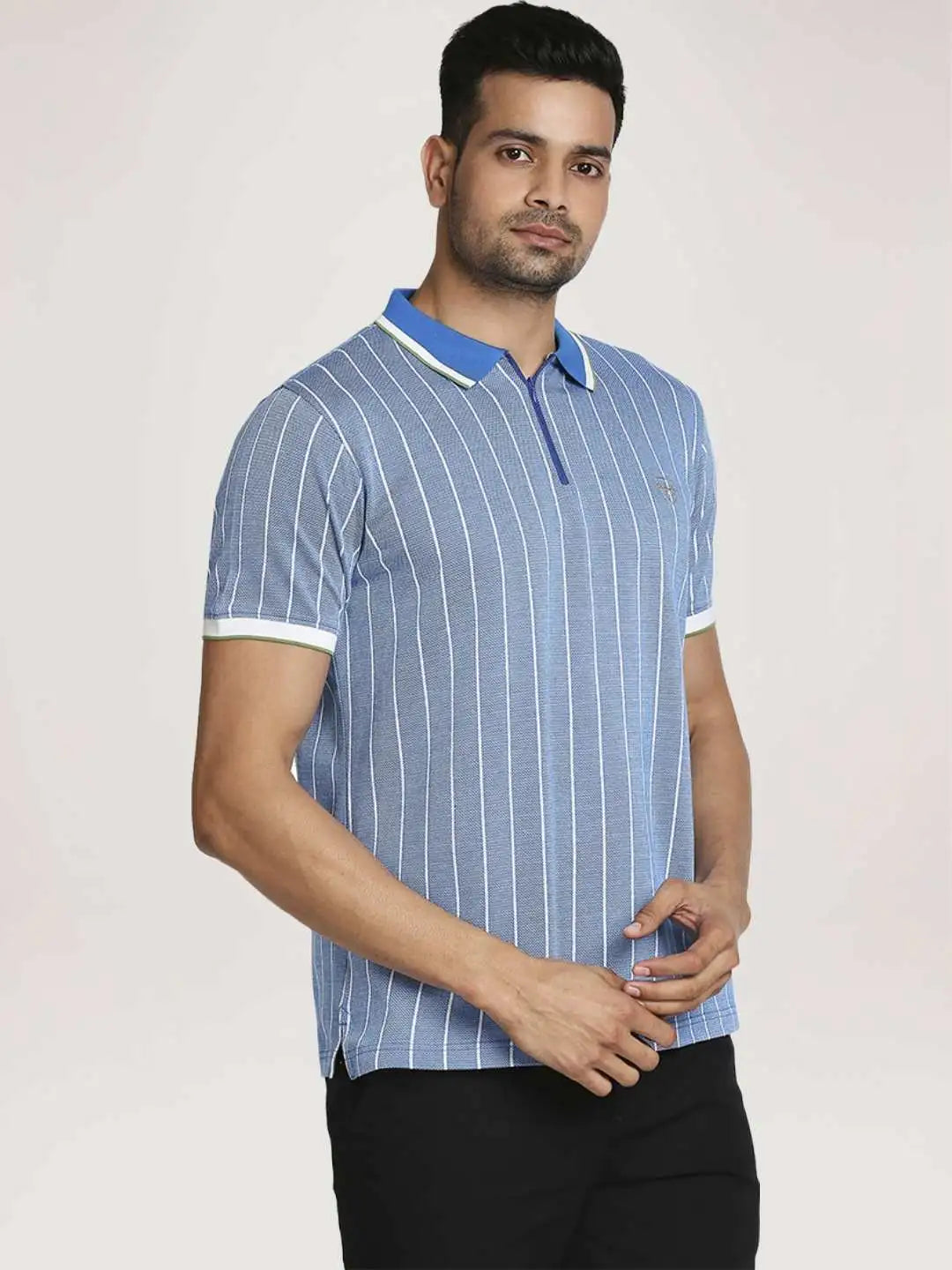Colorplus Men Light Blue Stripe Tailored Fit Casual T-Shirt