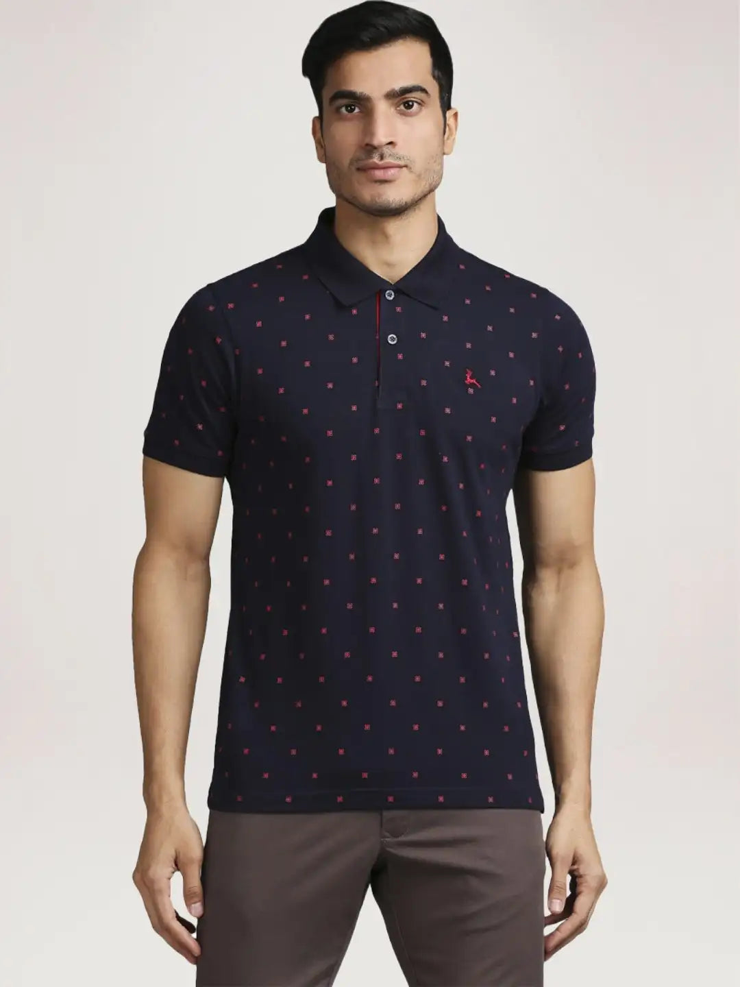 Parx Men Blue Printed Regular Fit Casual Polo