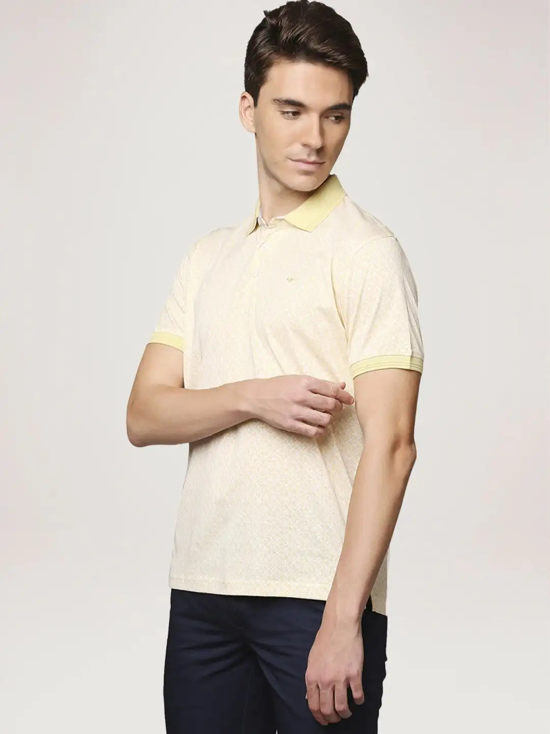 Park Avenue Men Medium Yellow Printed Slim Fit Casual Polo