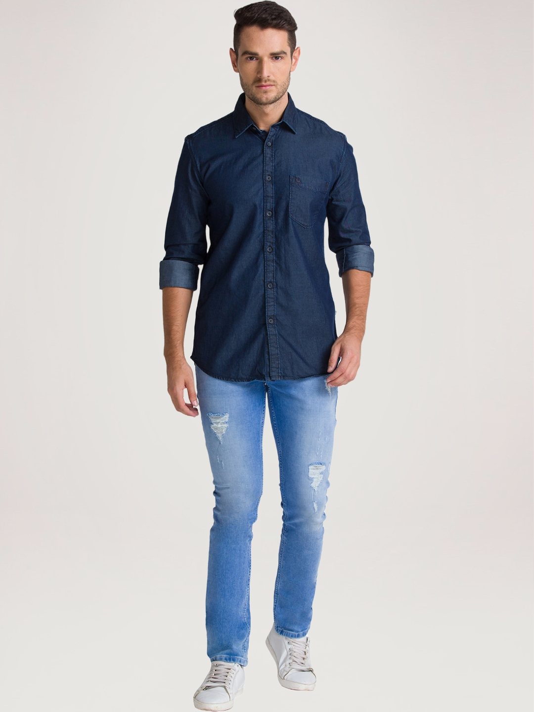 Parx Men Blue Solid Slim Fit Work Shirt