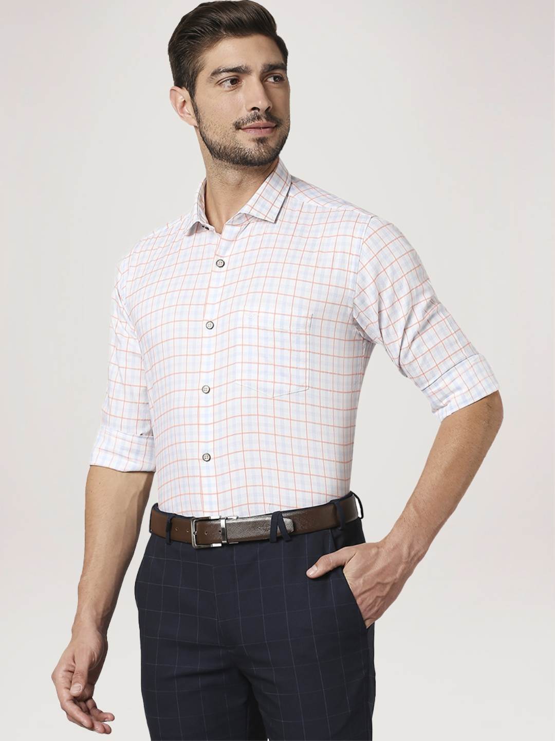 Park Avenue Men Medium Blue Checks Slim Fit Party Shirt