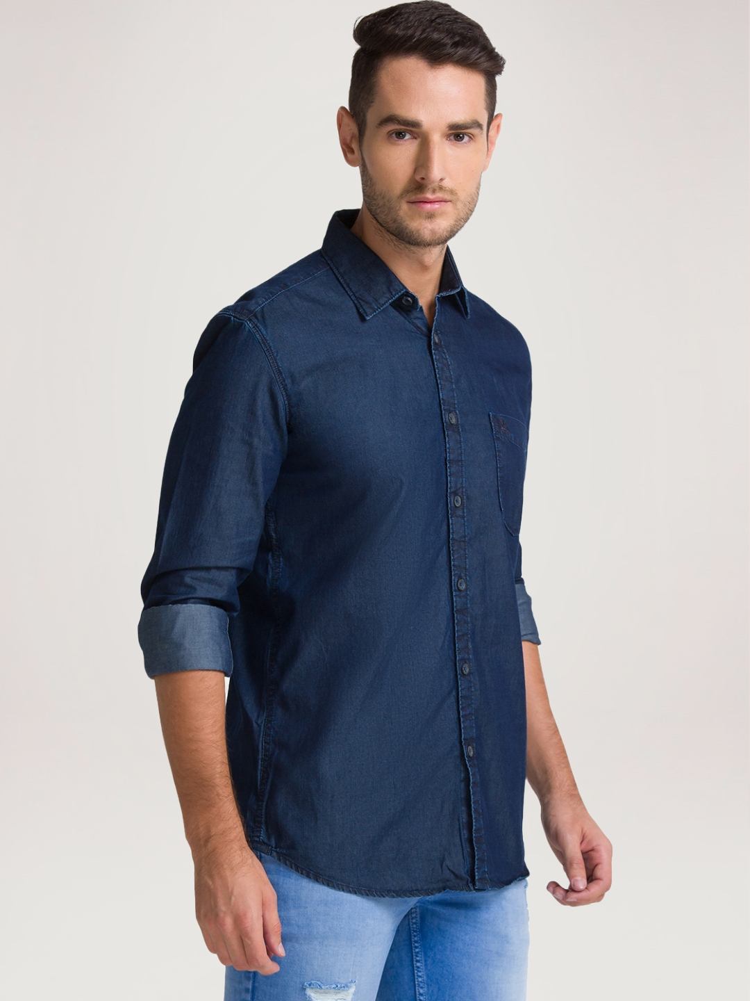 Parx Men Blue Solid Slim Fit Work Shirt