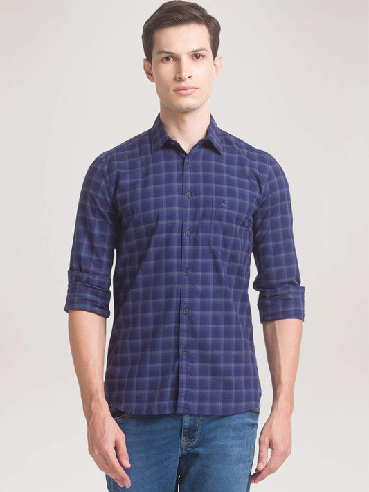 Parx Men Blue Checks Slim Fit Party Shirt