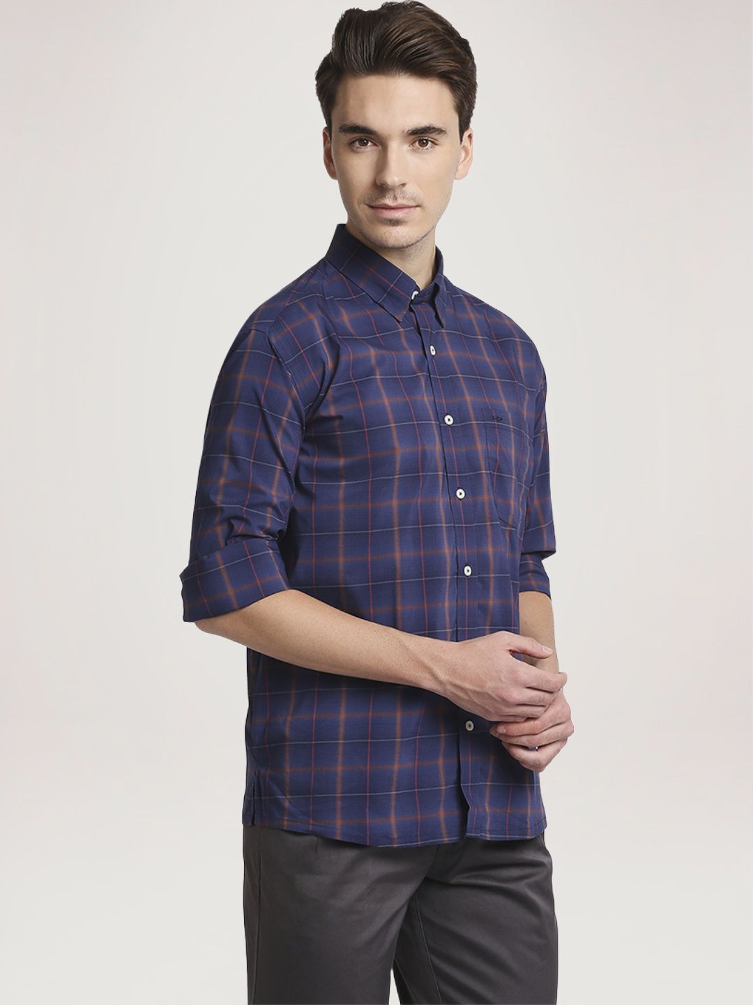 Colorplus Men Blue Checks Regular Fit Party Shirt
