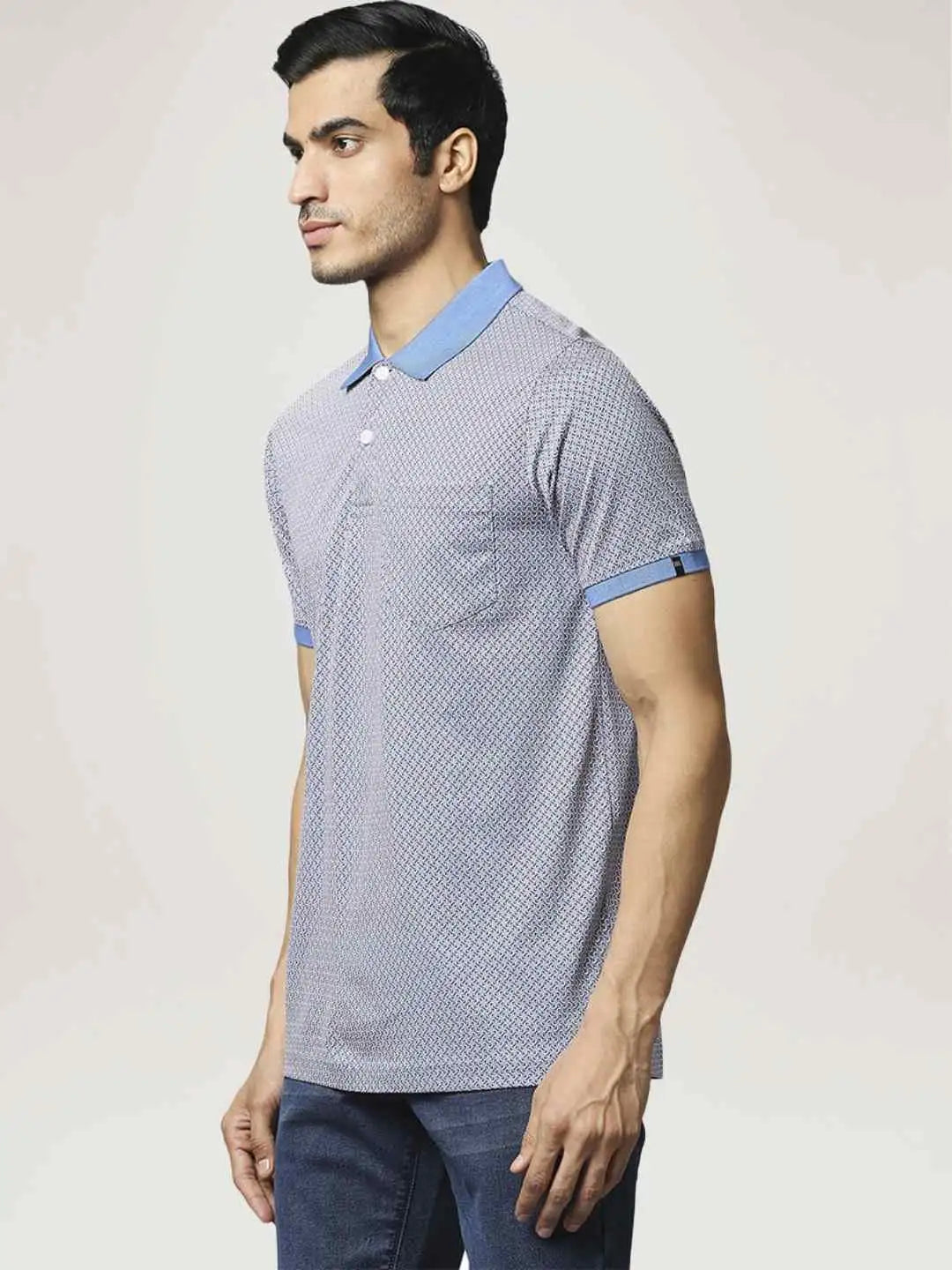 Raymond Men Medium Blue Printed Regular Fit Casual T-Shirt