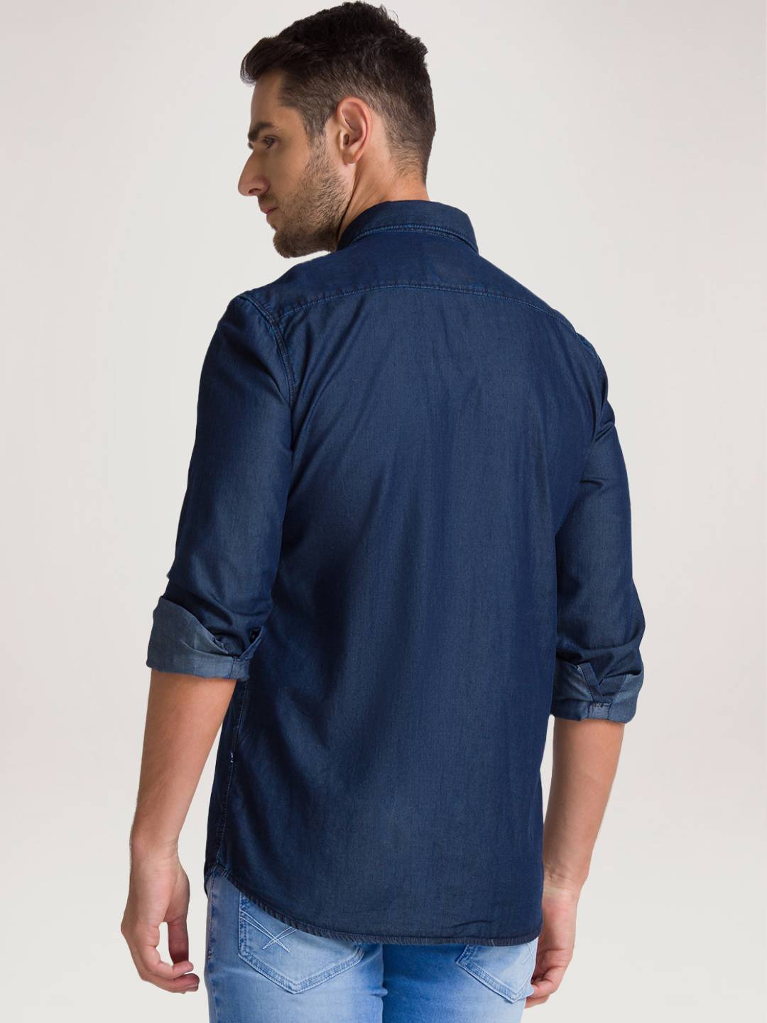 Parx Men Blue Solid Slim Fit Work Shirt