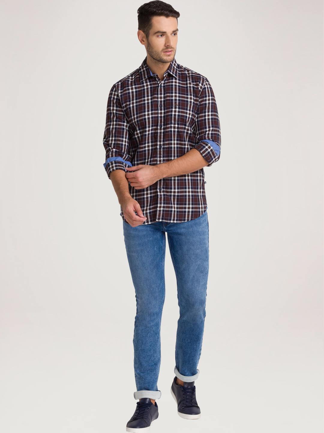 Parx Men Dark Brown Checks Slim Fit Party Shirt