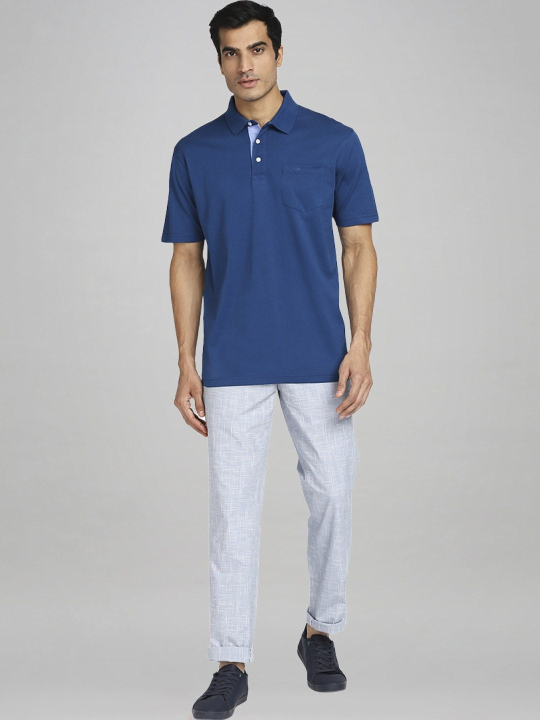 Colorplus Men Medium Blue Checks Regular Fit Casual chinos