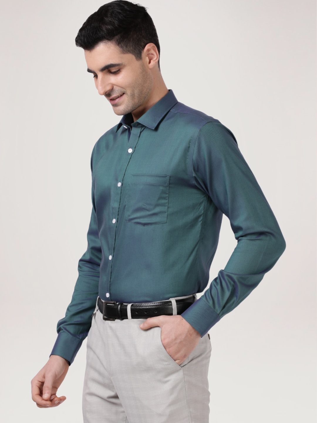 Park Avenue Men Dark Green Solid Slim Fit Work Shirt