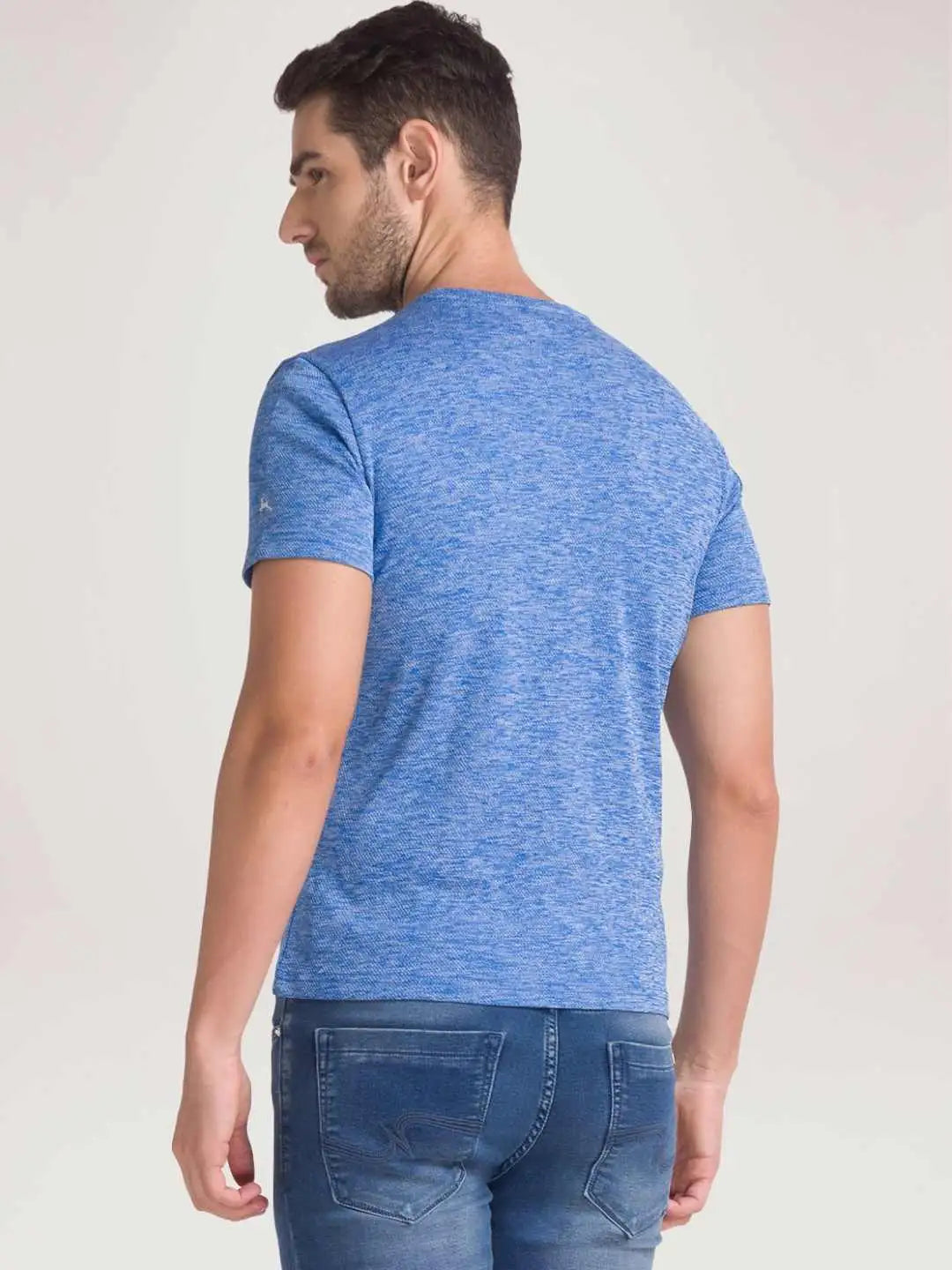 Parx Men Medium Blue Printed Regular Fit Casual T-Shirt