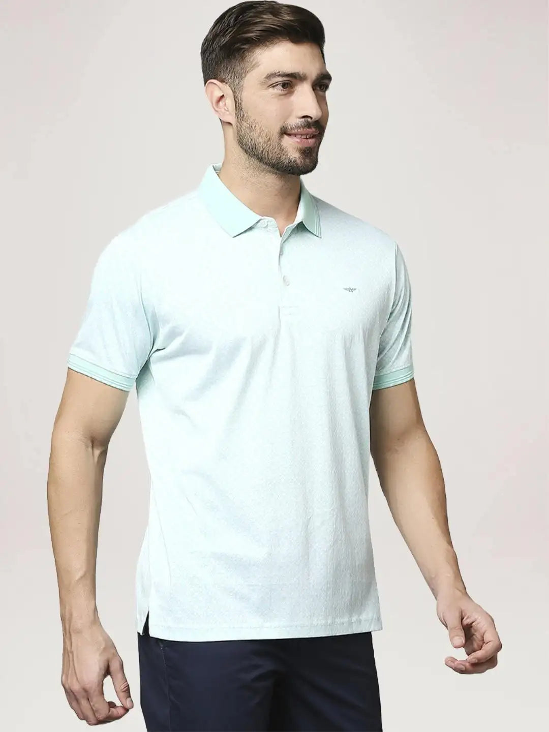 Park Avenue Men Medium Green Printed Slim Fit Casual Polo