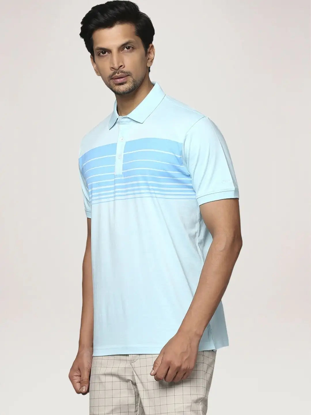 Park Avenue Men Light Blue Printed Slim Fit Casual Polo