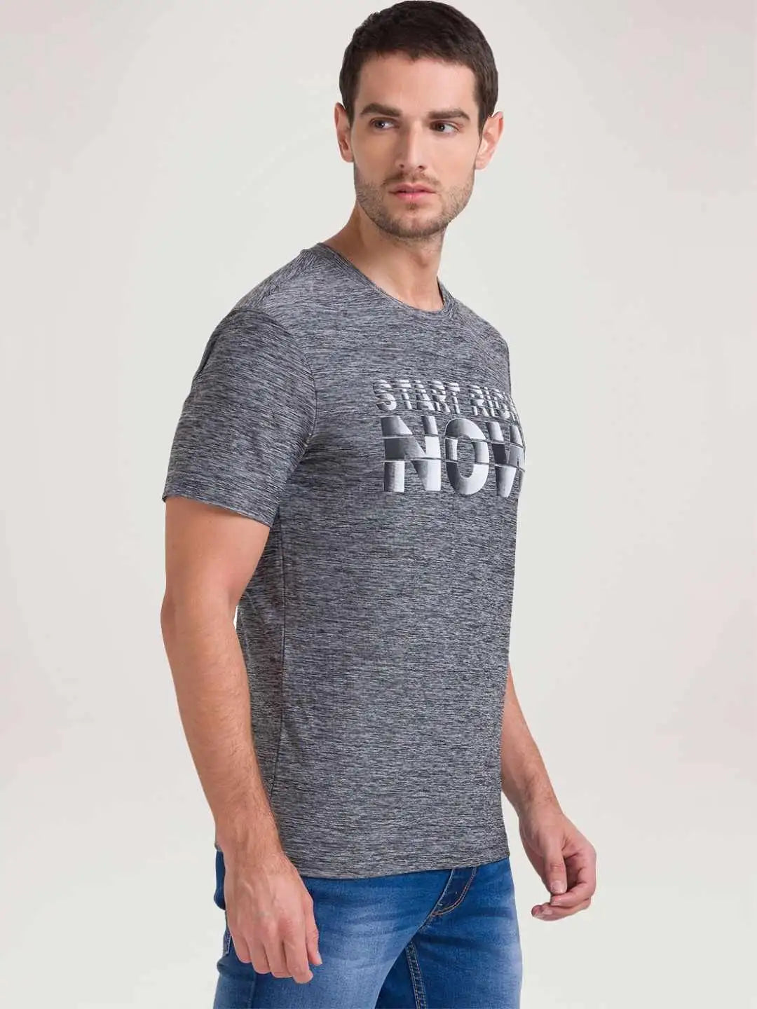 Parx Men Medium Grey Printed Regular Fit Casual T-Shirt