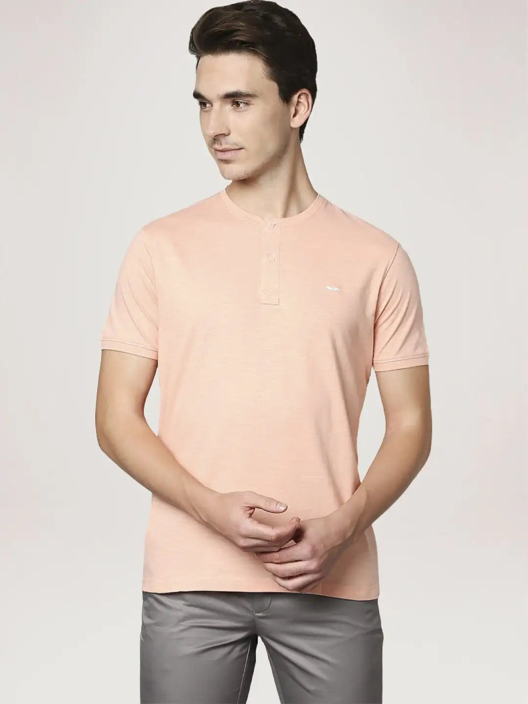Park Avenue Men Medium Red Solid Slim Fit Casual T-Shirt