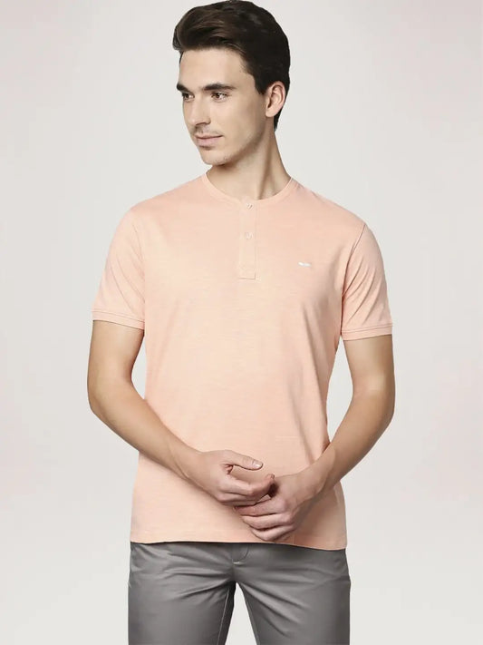 Park Avenue Men Medium Red Solid Slim Fit Casual T-Shirt