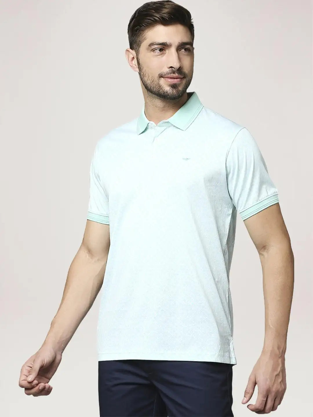 Park Avenue Men Medium Green Printed Slim Fit Casual Polo