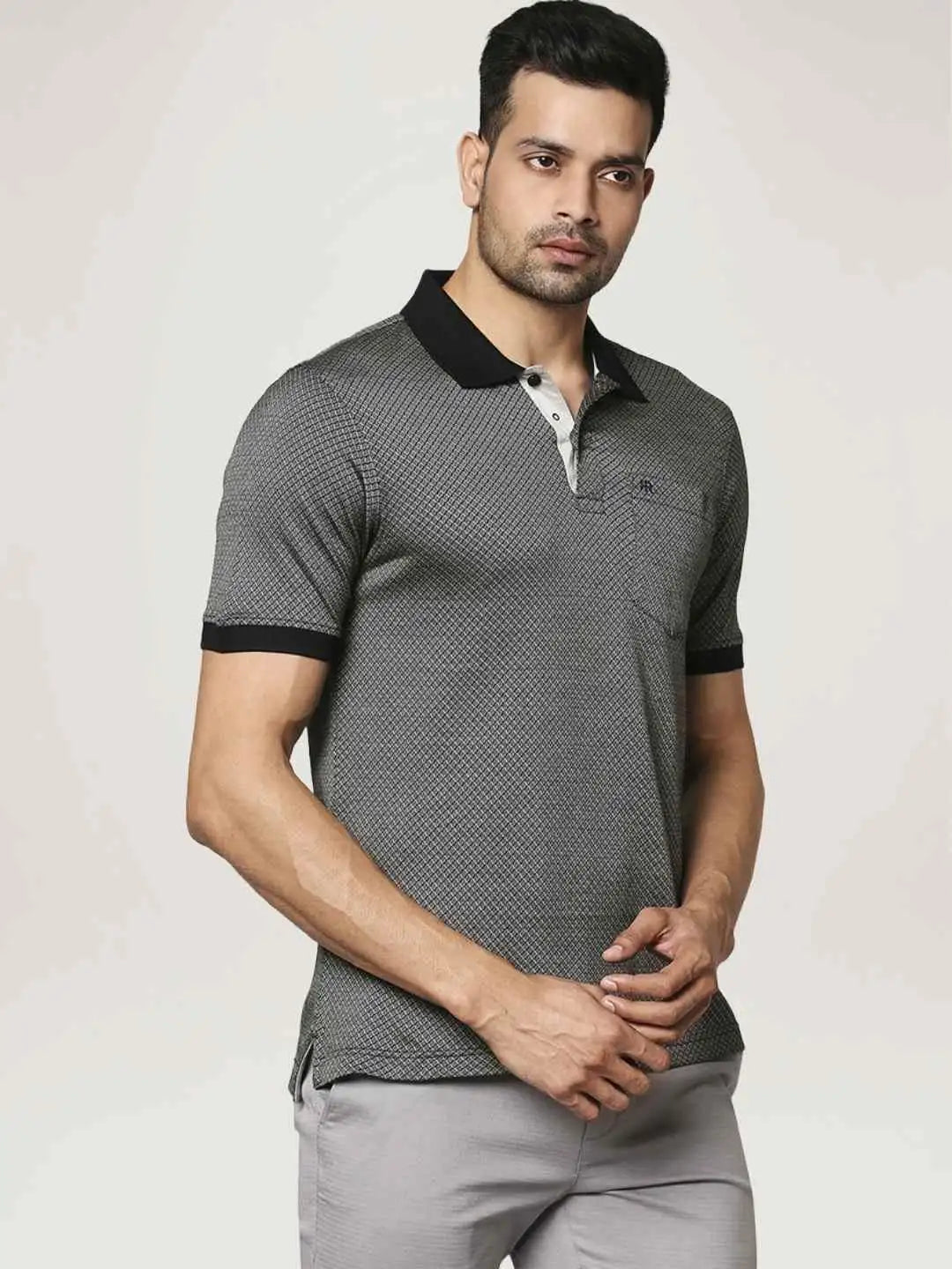 Raymond Men Black Solid Regular Fit Casual T-Shirt