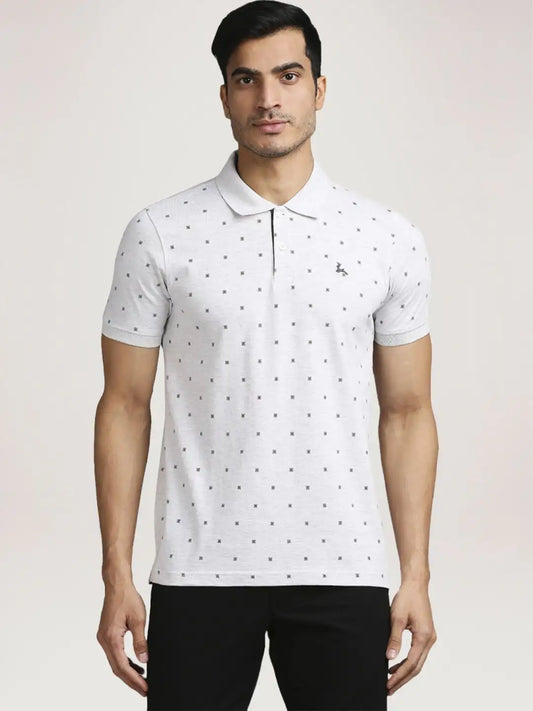 Parx Men Light Grey Printed Regular Fit Casual Polo