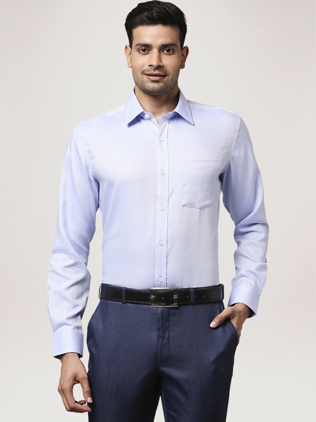 Park Avenue Men Medium Blue Solid Regular Fit Work Shirt