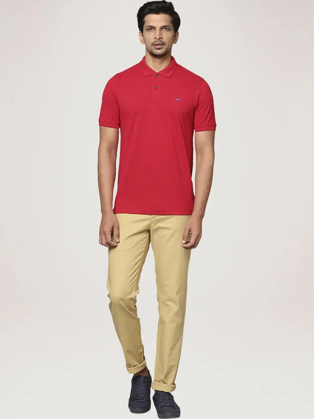 Park Avenue Men Medium Red Solid Slim Fit Casual Polo