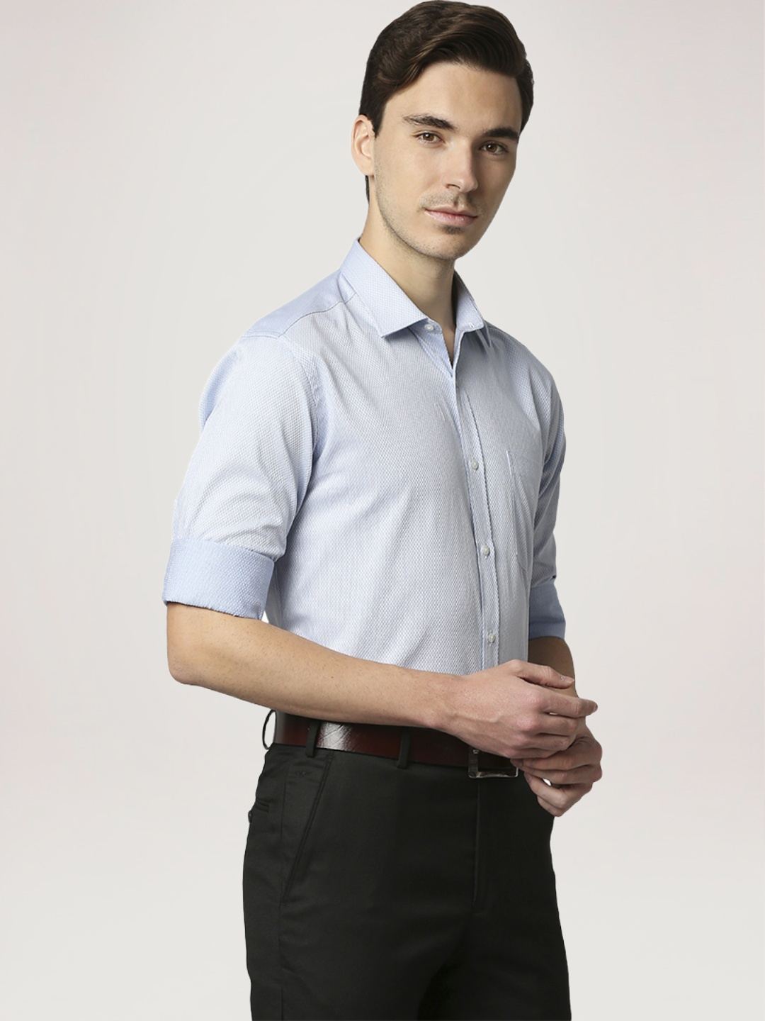 Park Avenue Men Medium Blue Solid Slim Fit Work Shirt