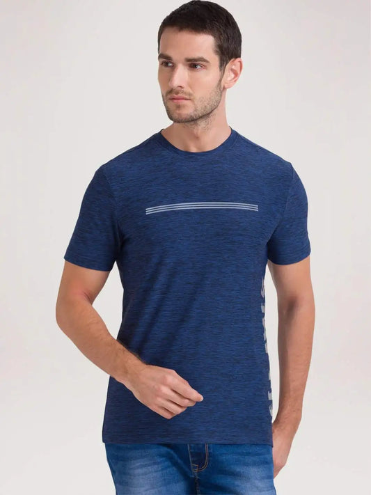 Parx Men Blue Printed Regular Fit Casual T-Shirt