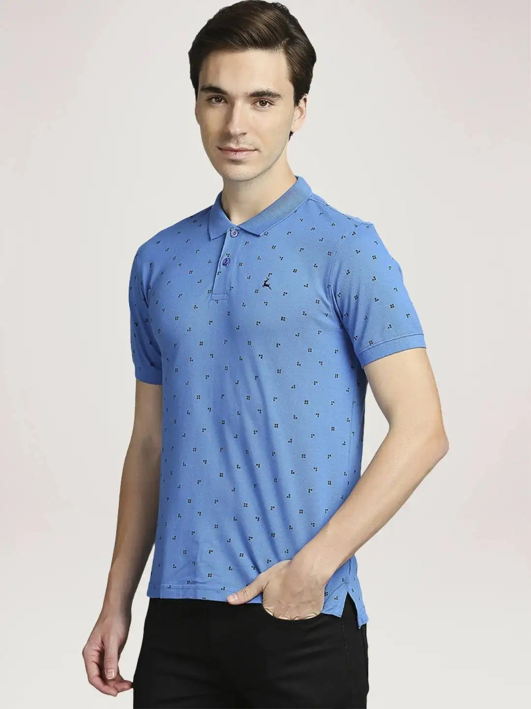 Parx Men Medium Blue Printed Regular Fit Casual Polo