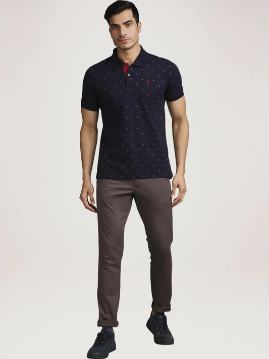 Parx Men Blue Printed Regular Fit Casual Polo