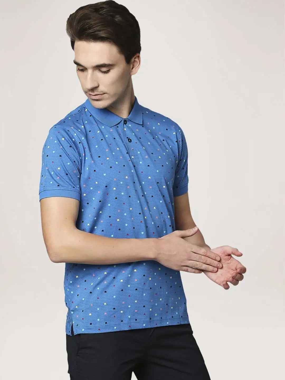 Park Avenue Men Blue Printed Slim Fit Casual Polo