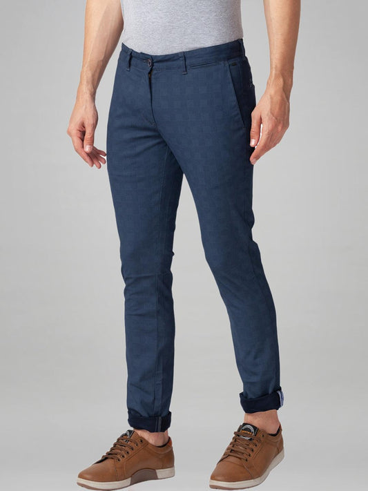 Parx Men Blue Printed Super Slim Fit Casual chinos
