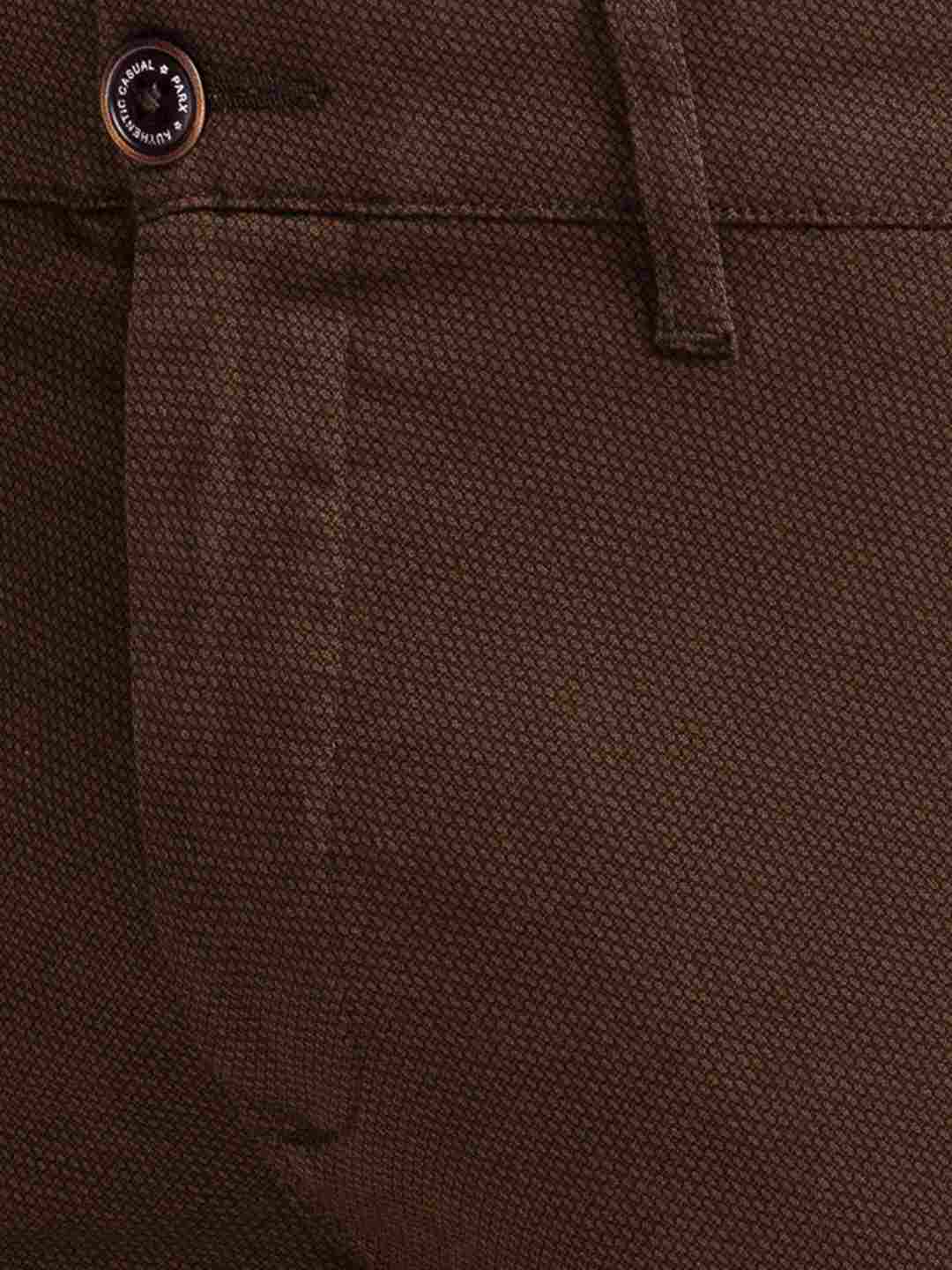 Parx Men Dark Brown Printed Super Slim Fit Work Trouser
